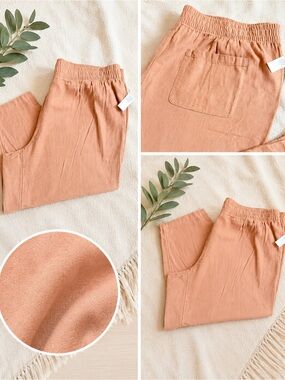 Old Navy Linen-Blend Ankle Pants 2X NWT Warm Taupe Elastic Waist Spring Summer